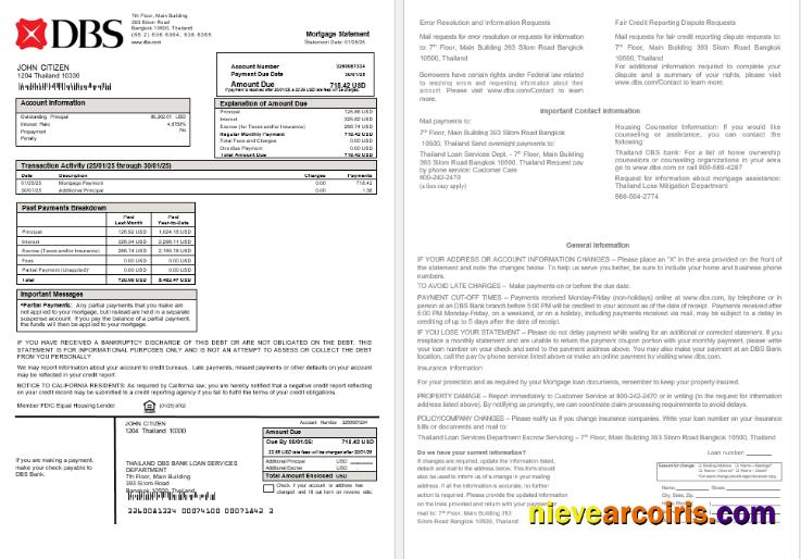 Thailand DBS bank mortgage statement